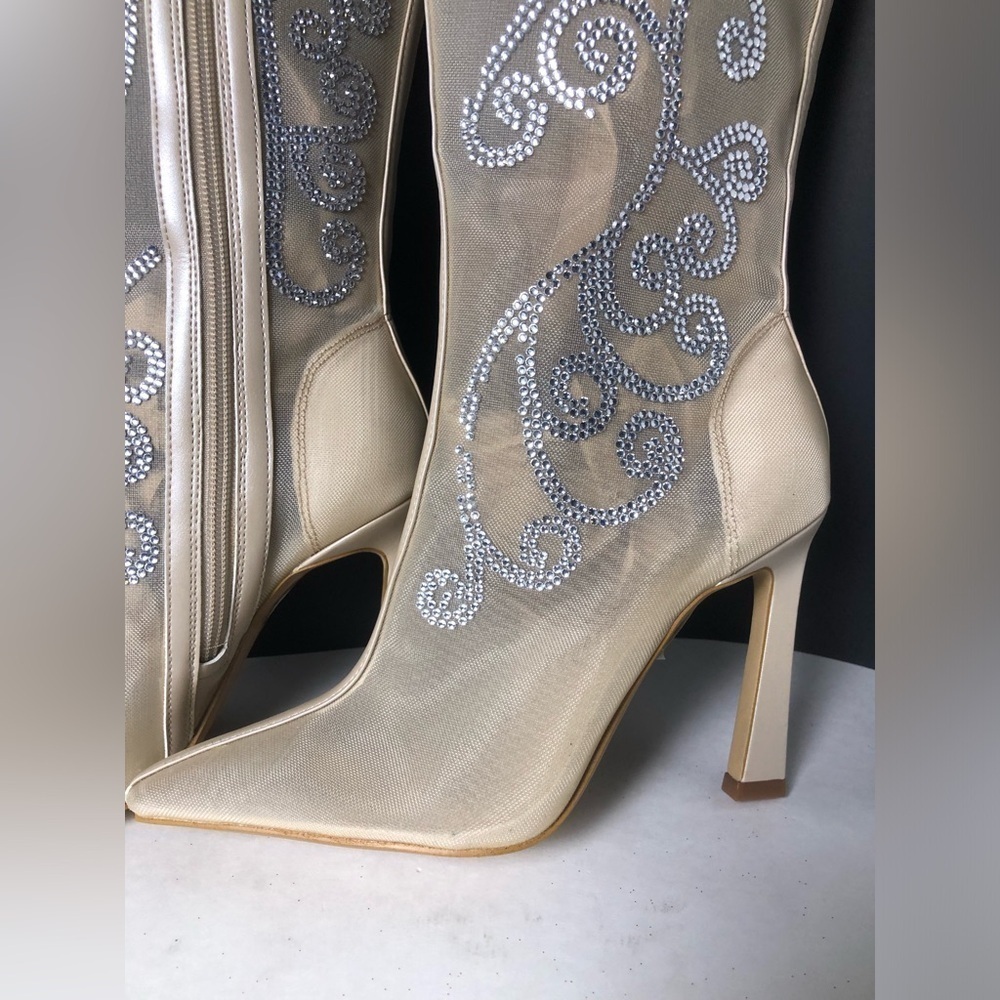 Gianni Bini Audrina Mesh Rhinestone Tall Boots Beige Women's Boots size 6 NWT - Picture 5 of 15